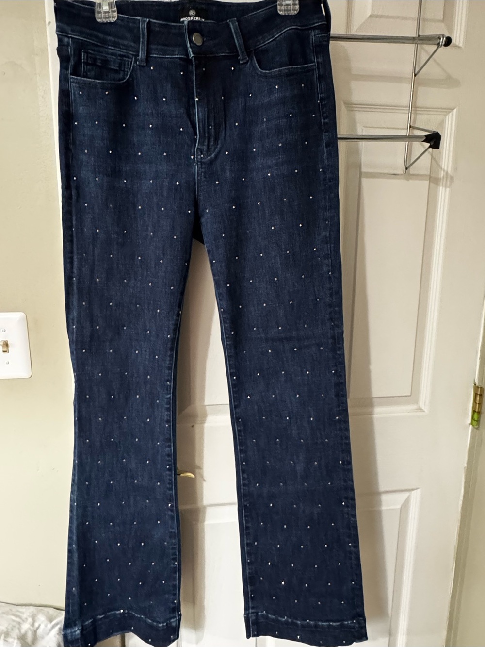 Embellished Dark Blue Wide-Leg Jeans